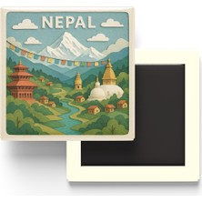 İberk Nepal - Nepal - Paper Cut Art - Baskılı Buzdolap Magneti Kare - 9x9 cm