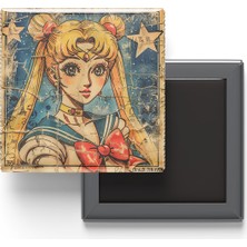 İberk Sailor Moon - Baskılı Buzdolap Magneti Kare - 9x9 cm