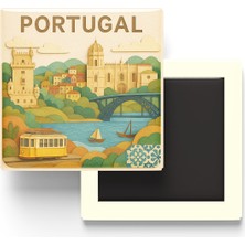 İberk Portekiz - Portugal - Paper Cut Art - Baskılı Buzdolap Magneti Kare - 9x9 cm
