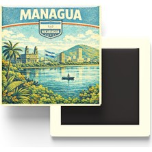 İberk Retro Nikaragua Managua Şehri Temalı Vintage Buzdolap Magneti – 9x9 cm