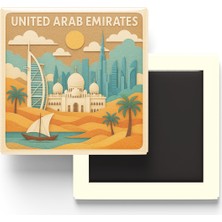 İberk Birleşik Arap Emirlikleri - Paper Cut Art - Baskılı Buzdolap Magneti Kare - 9x9 cm