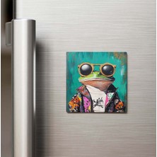 İberk Frog - Kurbağa - Güneş Gözlüklü Style - Buzdolap Magneti - 9x9 cm