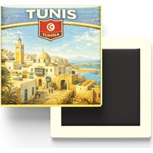 İberk Retro Tunus Tunus Şehri Temalı Vintage Buzdolap Magneti – 9x9 cm
