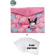 Glanart A4 Boy Çıt Çıt  Ödev Dosyası +10\' Lu Poşet Dosya Çılın Kuromi