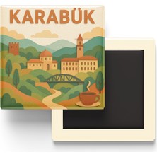 İberk Karabük - Memleket Temalı - Paper Cut Art - Baskılı Buzdolap Magneti Kare - 9x9 cm