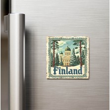 İberk Finlandiya Finland - Posta Pulu Temalı Ülke - Baskılı Buzdolap Magneti Kare - 9x9 cm