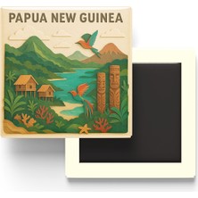 İberk Papua Yeni Gine - Papua New Guinea - Paper Cut Art - Baskılı Buzdolap Magneti Kare - 9x9 cm