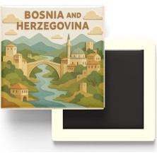 İberk Bosna-Hersek - Bosnia And Herzegovina - Paper Cut Art - Baskılı Buzdolap Magneti Kare - 9x9 cm