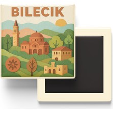 İberk Bilecik - Memleket Temalı - Paper Cut Art - Baskılı Buzdolap Magneti Kare - 9x9 cm