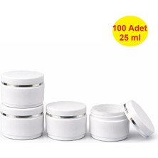 Demet Home 100 Adet 25 ml  mini Beyaz Lüx Şeritli Boş Kozmetik-Pomat-Krem-Hobi Kutusu Plastik Krem Kavanozu 25 cc