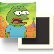 İberk Pepe The Frog - 9x9 cm Baskılı Kare Buzdolap Magneti (Rozetli)