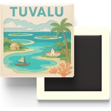 İberk Tuvalu - Tuvalu - Paper Cut Art - Baskılı Buzdolap Magneti Kare - 9x9 cm