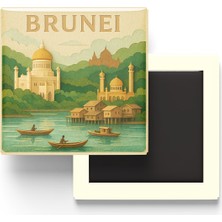 İberk Brunei - Brunei - Paper Cut Art - Baskılı Buzdolap Magneti Kare - 9x9 cm