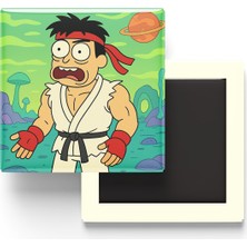 İberk Street Fighter Ryu - 9x9 cm Baskılı Kare Buzdolap Magneti (Rozetli)