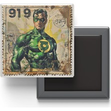 İberk Green Lantern - Baskılı Buzdolap Magneti Kare - 9x9 cm