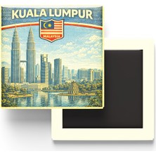 İberk Retro Malezya Kuala Lumpur Şehri Temalı Vintage Buzdolap Magneti – 9x9 cm