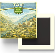 İberk Retro Suudi Arabistan Taif Şehri Temalı Vintage Buzdolap Magneti – 9x9 cm
