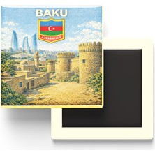 İberk Retro Azerbaycan Bakü Şehri Temalı Vintage Buzdolap Magneti – 9x9 cm