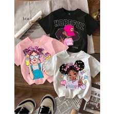 CC Collection Kız Çocuk Baskılı Tişört Pamuklu Yazlık 3'lü Renkli Desenli Tshirt
