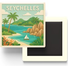 İberk Seyşeller - Seychelles - Paper Cut Art - Baskılı Buzdolap Magneti Kare - 9x9 cm