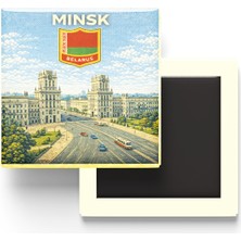 İberk Retro Belarus Minsk Şehri Temalı Vintage Buzdolap Magneti – 9x9 cm