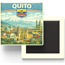 İberk Retro Ekvador Quito Şehri Temalı Vintage Buzdolap Magneti – 9x9 cm