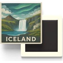 İberk Izlanda - Iceland - Paper Cut Art - Baskılı Buzdolap Magneti Kare - 9x9 cm