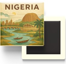 İberk Nijerya - Nigeria - Paper Cut Art - Baskılı Buzdolap Magneti Kare - 9x9 cm