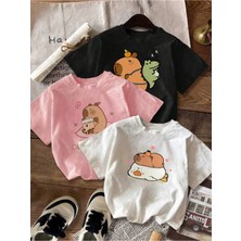 CC Collection Kız Çocuk Cappybara Baskılı 3'lü Set Nefes Alan Yazlık T-Shirt