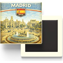 İberk Retro Ispanya Madrid Şehri Temalı Vintage Buzdolap Magneti – 9x9 cm