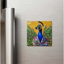 İberk Peacock - Tavus Kuşu - Güneş Gözlüklü Style - Buzdolap Magneti - 9x9 cm