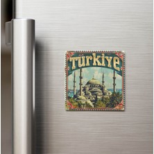 İberk Türkiye Blue Mosque - Posta Pulu Temalı Ülke - Baskılı Buzdolap Magneti Kare - 9x9 cm