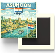 İberk Retro Paraguay Asuncion Şehri Temalı Vintage Buzdolap Magneti – 9x9 cm