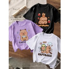CC Collection Kız Çocuk Cappybara Baskılı 3'lü Set Nefes Alan Yazlık T-Shirt