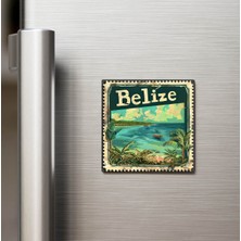 İberk Belize Belize - Posta Pulu Temalı Ülke - Baskılı Buzdolap Magneti Kare - 9x9 cm