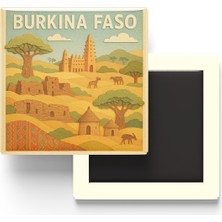 İberk Burkina Faso - Burkina Faso - Paper Cut Art - Baskılı Buzdolap Magneti Kare - 9x9 cm