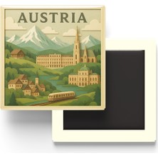 İberk Avusturya - Austria - Paper Cut Art - Baskılı Buzdolap Magneti Kare - 9x9 cm