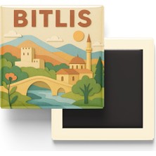 İberk Bitlis - Memleket Temalı - Paper Cut Art - Baskılı Buzdolap Magneti Kare - 9x9 cm