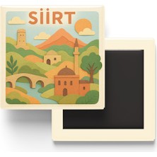 İberk Siirt - Memleket Temalı - Paper Cut Art - Baskılı Buzdolap Magneti Kare - 9x9 cm