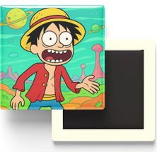 İberk Luffy - 9x9 cm Baskılı Kare Buzdolap Magneti (Rozetli)
