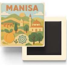 İberk Manisa - Memleket Temalı - Paper Cut Art - Baskılı Buzdolap Magneti Kare - 9x9 cm