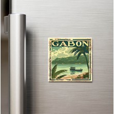 İberk Gabon Gabon - Posta Pulu Temalı Ülke - Baskılı Buzdolap Magneti Kare - 9x9 cm
