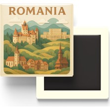 İberk Romanya - Romania - Paper Cut Art - Baskılı Buzdolap Magneti Kare - 9x9 cm