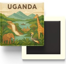 İberk Uganda - Uganda - Paper Cut Art - Baskılı Buzdolap Magneti Kare - 9x9 cm