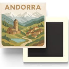 İberk Andorra - Andorra - Paper Cut Art - Baskılı Buzdolap Magneti Kare - 9x9 cm
