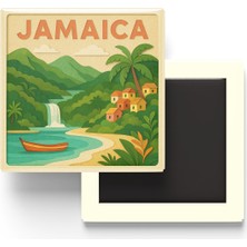 İberk Jamaika - Jamaica - Paper Cut Art - Baskılı Buzdolap Magneti Kare - 9x9 cm