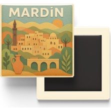 İberk Mardin - Memleket Temalı - Paper Cut Art - Baskılı Buzdolap Magneti Kare - 9x9 cm