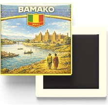 İberk Retro Mali Bamako Şehri Temalı Vintage Buzdolap Magneti – 9x9 cm