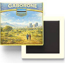 İberk Retro Botsvana Gaborone Şehri Temalı Vintage Buzdolap Magneti – 9x9 cm