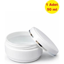 Demet Home 1 Adet 50 ml  Beyaz Lüx Şeritli Boş Kozmetik-Pomat-Krem-Hobi Kutusu Plastik Krem Kavanozu 50 cc